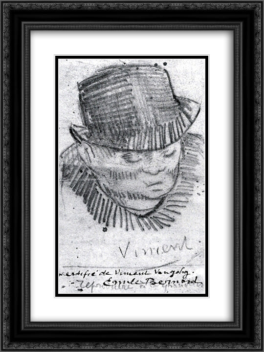 Head of a Man with Hat 18x24 Black Ornate Wood Framed Art Print Poster with Double Matting by Van Gogh, Vincent
