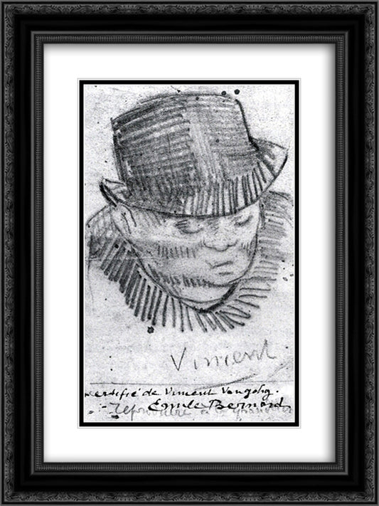 Head of a Man with Hat 18x24 Black Ornate Wood Framed Art Print Poster with Double Matting by Van Gogh, Vincent