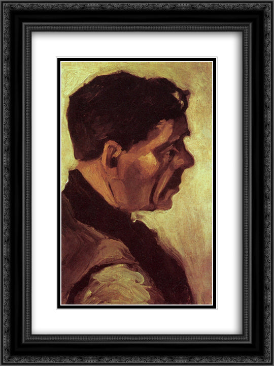 Head of a Peasant 18x24 Black Ornate Wood Framed Art Print Poster with Double Matting by Van Gogh, Vincent