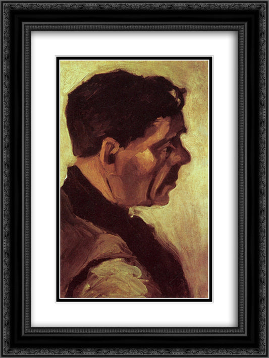 Head of a Peasant 18x24 Black Ornate Wood Framed Art Print Poster with Double Matting by Van Gogh, Vincent