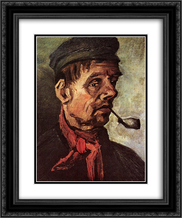 Head of a Peasant with a Pipe 20x24 Black Ornate Wood Framed Art Print Poster with Double Matting by Van Gogh, Vincent