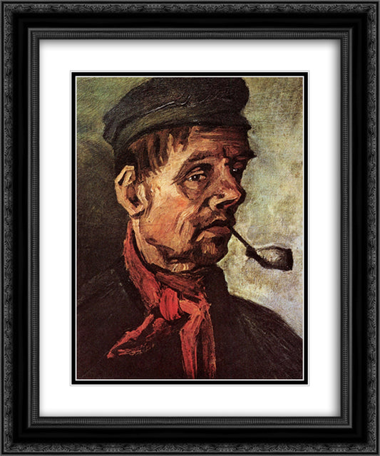 Head of a Peasant with a Pipe 20x24 Black Ornate Wood Framed Art Print Poster with Double Matting by Van Gogh, Vincent