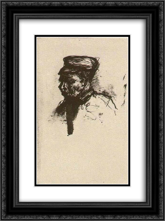 Head of a Peasant with Cap 18x24 Black Ornate Wood Framed Art Print Poster with Double Matting by Van Gogh, Vincent