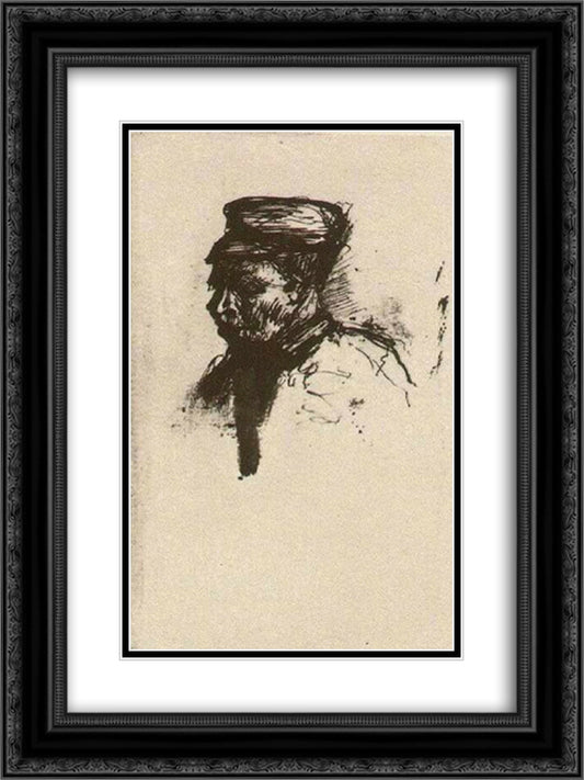 Head of a Peasant with Cap 18x24 Black Ornate Wood Framed Art Print Poster with Double Matting by Van Gogh, Vincent