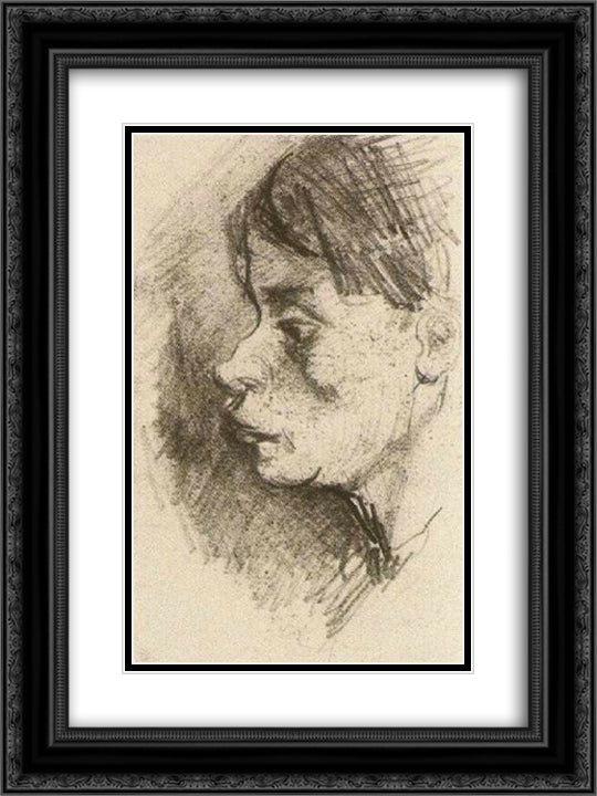 Head of a Peasant Woman, Bareheaded 18x24 Black Ornate Wood Framed Art Print Poster with Double Matting by Van Gogh, Vincent