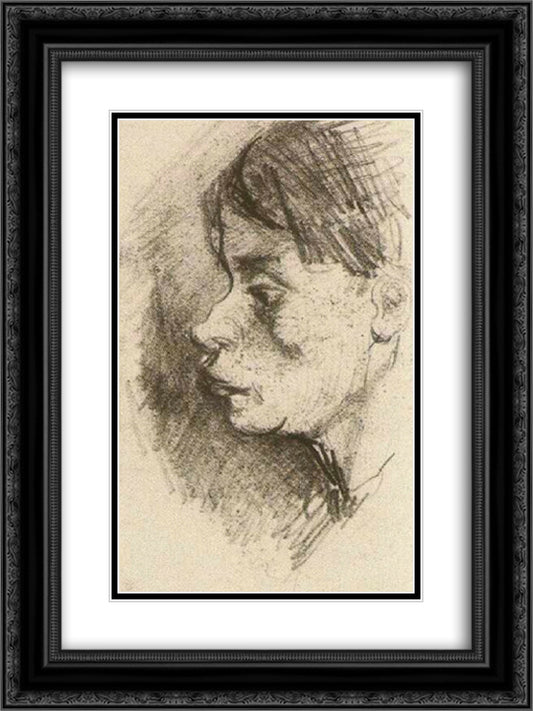 Head of a Peasant Woman, Bareheaded 18x24 Black Ornate Wood Framed Art Print Poster with Double Matting by Van Gogh, Vincent