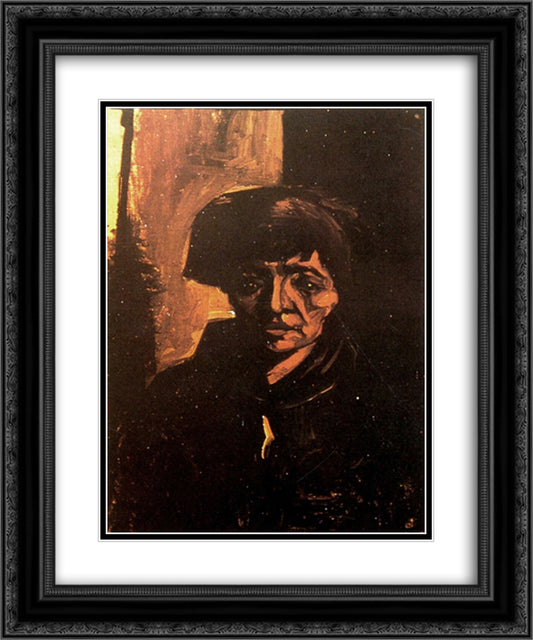 Head of a Peasant Woman 20x24 Black Ornate Wood Framed Art Print Poster with Double Matting by Van Gogh, Vincent