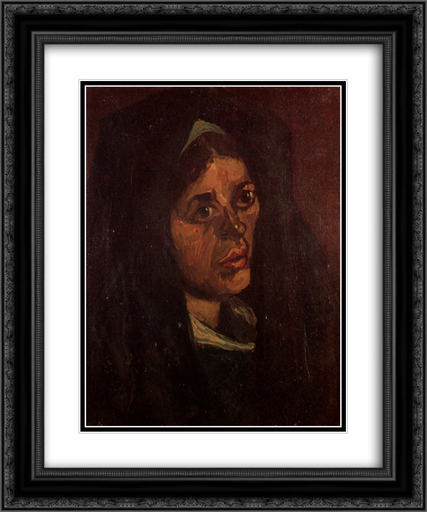 Head of a Peasant Woman in a Green Shawl 20x24 Black Ornate Wood Framed Art Print Poster with Double Matting by Van Gogh, Vincent