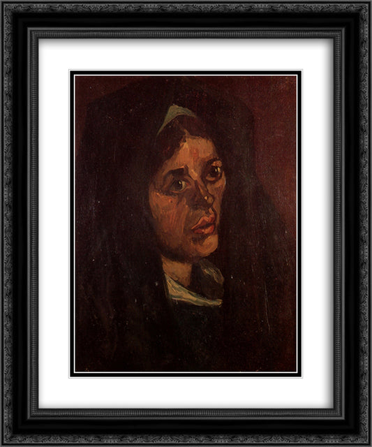 Head of a Peasant Woman in a Green Shawl 20x24 Black Ornate Wood Framed Art Print Poster with Double Matting by Van Gogh, Vincent