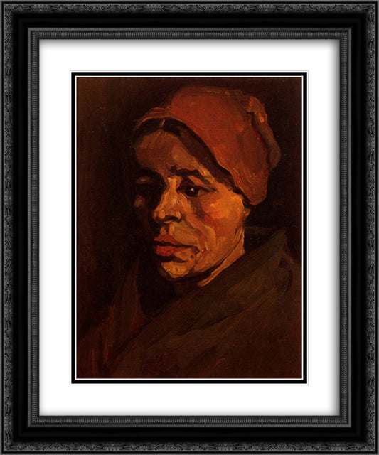 Head of a Peasant Woman with Brownish Cap 20x24 Black Ornate Wood Framed Art Print Poster with Double Matting by Van Gogh, Vincent