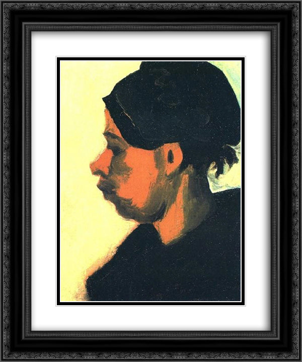 Head of a Peasant Woman with Dark Cap 20x24 Black Ornate Wood Framed Art Print Poster with Double Matting by Van Gogh, Vincent