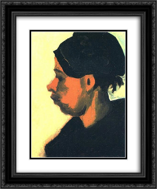 Head of a Peasant Woman with Dark Cap 20x24 Black Ornate Wood Framed Art Print Poster with Double Matting by Van Gogh, Vincent