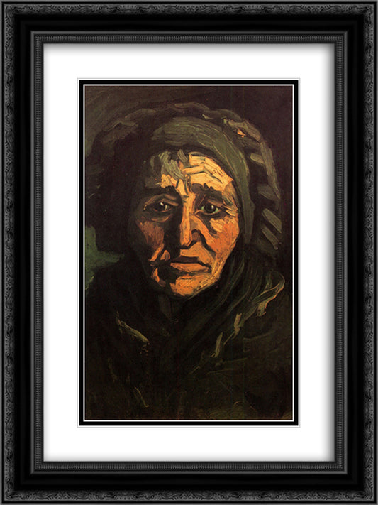 Head of a Peasant Woman with Greenish Lace Cap 18x24 Black Ornate Wood Framed Art Print Poster with Double Matting by Van Gogh, Vincent