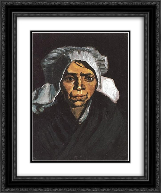 Head of a Peasant Woman with White Cap 20x24 Black Ornate Wood Framed Art Print Poster with Double Matting by Van Gogh, Vincent