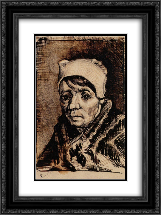 Head of a Woman 18x24 Black Ornate Wood Framed Art Print Poster with Double Matting by Van Gogh, Vincent