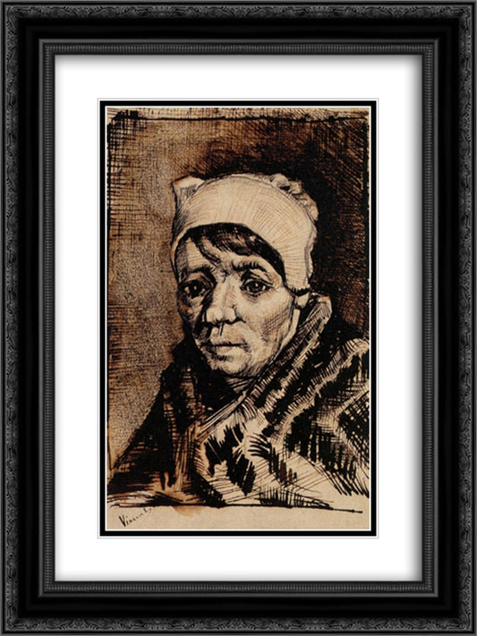 Head of a Woman 18x24 Black Ornate Wood Framed Art Print Poster with Double Matting by Van Gogh, Vincent