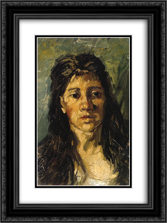 Head of a Woman with her Hair Loose 18x24 Black Ornate Wood Framed Art Print Poster with Double Matting by Van Gogh, Vincent
