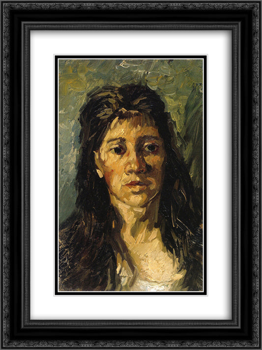 Head of a Woman with her Hair Loose 18x24 Black Ornate Wood Framed Art Print Poster with Double Matting by Van Gogh, Vincent