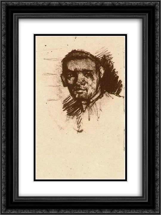 Head of a Young Man, Bareheaded 18x24 Black Ornate Wood Framed Art Print Poster with Double Matting by Van Gogh, Vincent