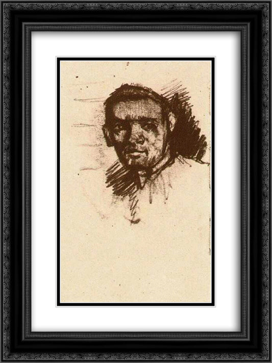 Head of a Young Man, Bareheaded 18x24 Black Ornate Wood Framed Art Print Poster with Double Matting by Van Gogh, Vincent