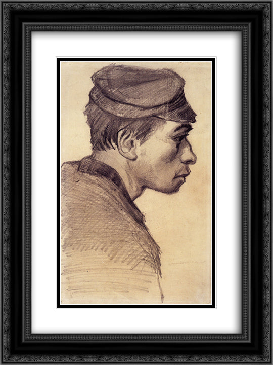 Head of a Young Man 18x24 Black Ornate Wood Framed Art Print Poster with Double Matting by Van Gogh, Vincent