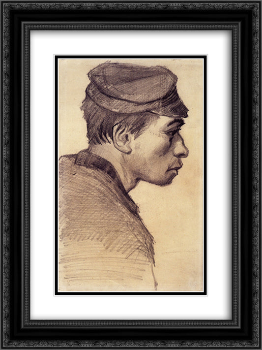 Head of a Young Man 18x24 Black Ornate Wood Framed Art Print Poster with Double Matting by Van Gogh, Vincent