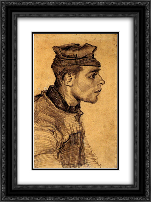 Head of a Young Man 18x24 Black Ornate Wood Framed Art Print Poster with Double Matting by Van Gogh, Vincent