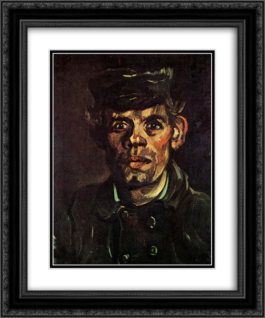 Head of a Young Peasant in a Peaked Cap 20x24 Black Ornate Wood Framed Art Print Poster with Double Matting by Van Gogh, Vincent
