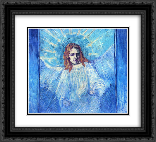 Head of an Angel, after Rembrandt 22x20 Black Ornate Wood Framed Art Print Poster with Double Matting by Van Gogh, Vincent