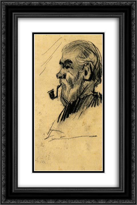 Head of an Old Man 16x24 Black Ornate Wood Framed Art Print Poster with Double Matting by Van Gogh, Vincent
