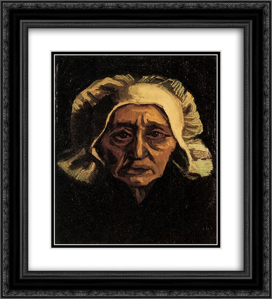 Head of an Old Peasant Woman with White Cap 20x22 Black Ornate Wood Framed Art Print Poster with Double Matting by Van Gogh, Vincent