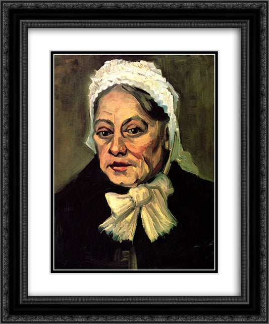 Head of an Old Woman with White Cap The Midwife 20x24 Black Ornate Wood Framed Art Print Poster with Double Matting by Van Gogh, Vincent