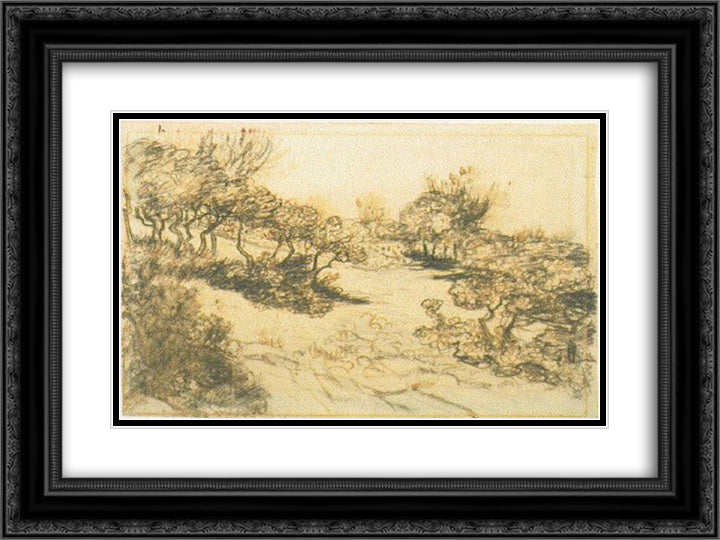 Hill with Bushes 24x18 Black Ornate Wood Framed Art Print Poster with Double Matting by Van Gogh, Vincent