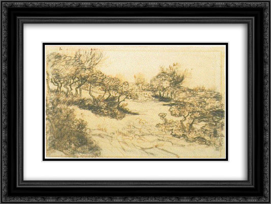 Hill with Bushes 24x18 Black Ornate Wood Framed Art Print Poster with Double Matting by Van Gogh, Vincent