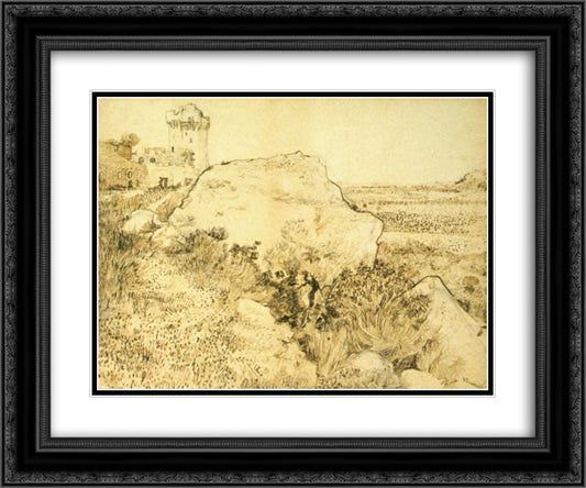 Hill with the Ruins of Montmajour 24x20 Black Ornate Wood Framed Art Print Poster with Double Matting by Van Gogh, Vincent