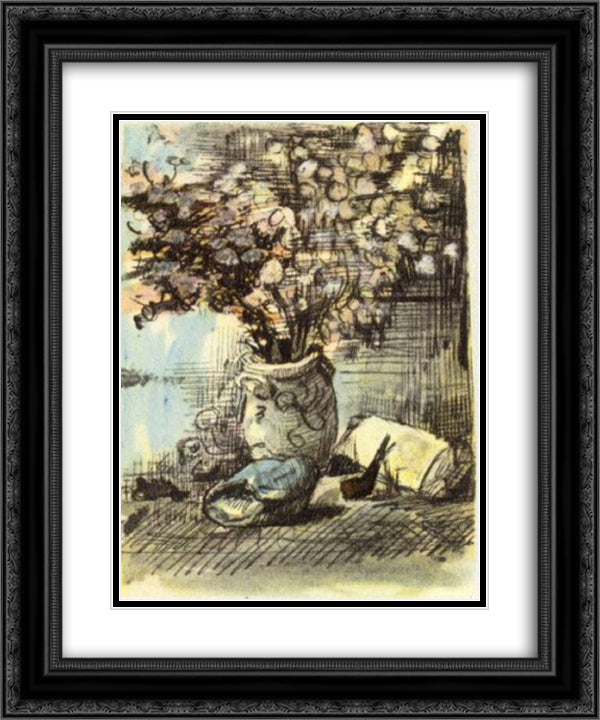 Honesty in a Vase 20x24 Black Ornate Wood Framed Art Print Poster with Double Matting by Van Gogh, Vincent