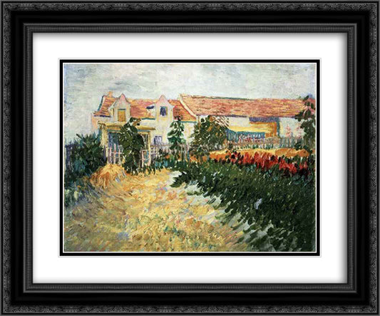 House with sunflowers 24x20 Black Ornate Wood Framed Art Print Poster with Double Matting by Van Gogh, Vincent