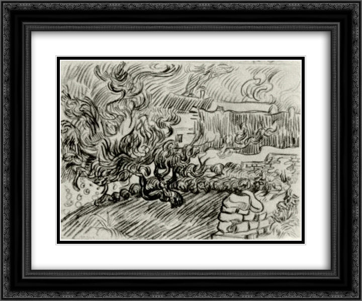 Houses among Trees 24x20 Black Ornate Wood Framed Art Print Poster with Double Matting by Van Gogh, Vincent
