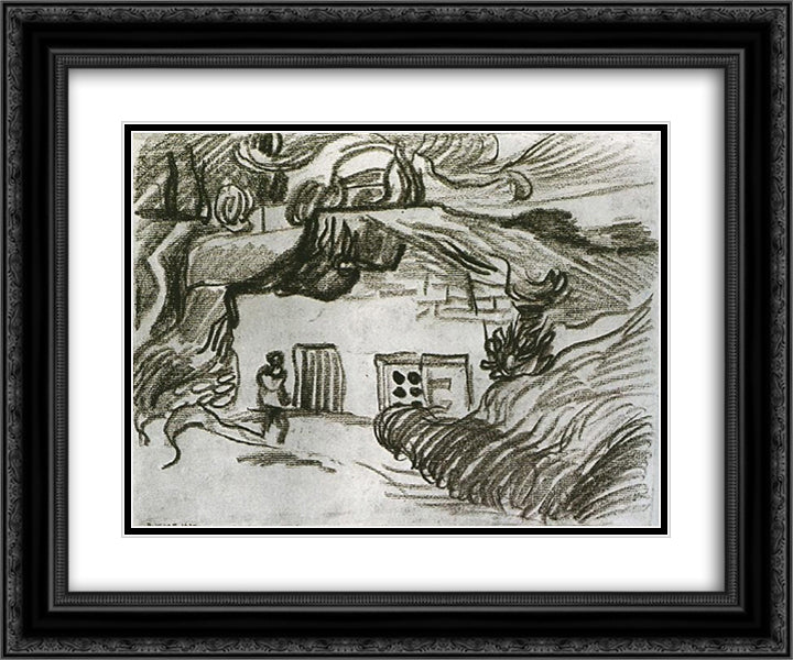 Houses among Trees with a Figure 24x20 Black Ornate Wood Framed Art Print Poster with Double Matting by Van Gogh, Vincent