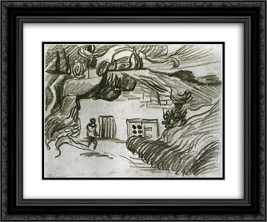 Houses among Trees with a Figure 24x20 Black Ornate Wood Framed Art Print Poster with Double Matting by Van Gogh, Vincent