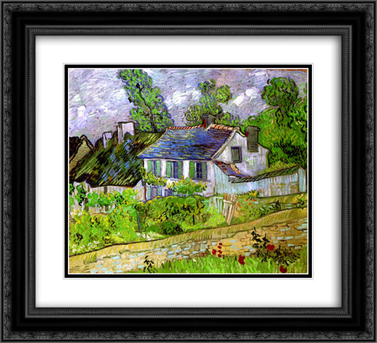 Houses in Auvers 22x20 Black Ornate Wood Framed Art Print Poster with Double Matting by Van Gogh, Vincent