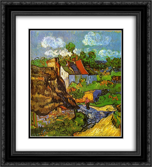 Houses in Auvers 2 20x22 Black Ornate Wood Framed Art Print Poster with Double Matting by Van Gogh, Vincent