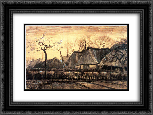 Houses with Thatched Roofs 24x18 Black Ornate Wood Framed Art Print Poster with Double Matting by Van Gogh, Vincent
