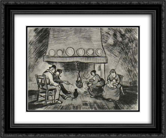 Interior of a Farm with Figures at the Fireside 24x20 Black Ornate Wood Framed Art Print Poster with Double Matting by Van Gogh, Vincent