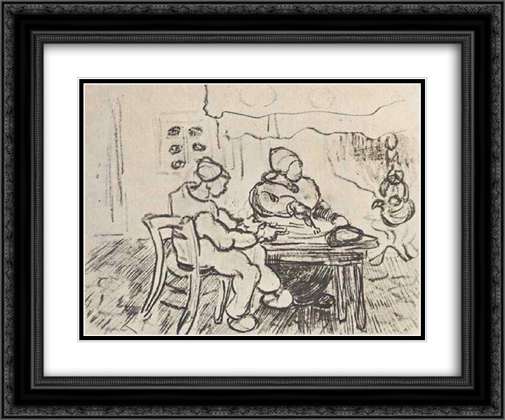 Interior of a Farm with Two Figures 24x20 Black Ornate Wood Framed Art Print Poster with Double Matting by Van Gogh, Vincent