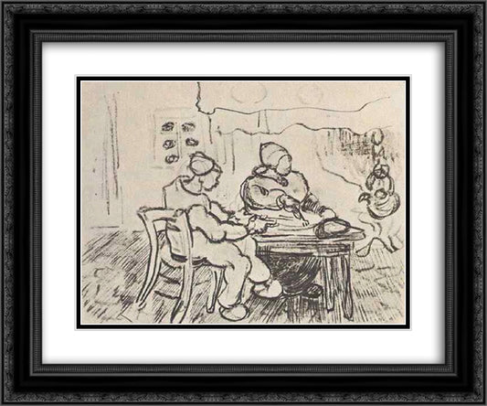 Interior of a Farm with Two Figures 24x20 Black Ornate Wood Framed Art Print Poster with Double Matting by Van Gogh, Vincent