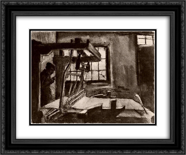 Interior with a Weaver Facing Right 24x20 Black Ornate Wood Framed Art Print Poster with Double Matting by Van Gogh, Vincent