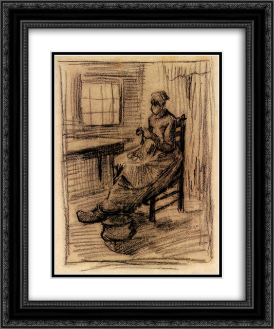 Interior with Peasant Woman Peeling Potatoes 20x24 Black Ornate Wood Framed Art Print Poster with Double Matting by Van Gogh, Vincent