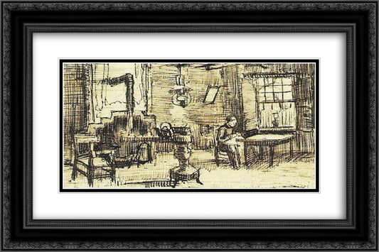 Interior with Woman Sewing 24x16 Black Ornate Wood Framed Art Print Poster with Double Matting by Van Gogh, Vincent