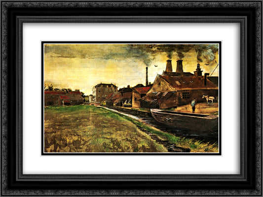 Iron Mill in The Hague 24x18 Black Ornate Wood Framed Art Print Poster with Double Matting by Van Gogh, Vincent